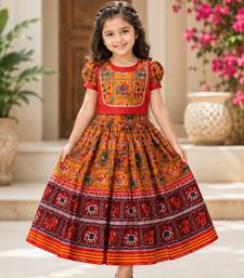 Orange silk blend weaved zari border kids lehenga choli