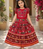 Red silk blend weaved zari border kids lehenga choli
