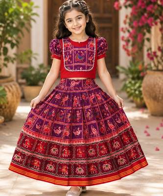Wine silk blend  patola weaved zari border kids lehenga choli 1
