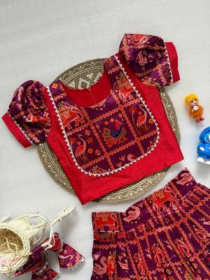 Wine silk blend  patola weaved zari border kids lehenga choli 3