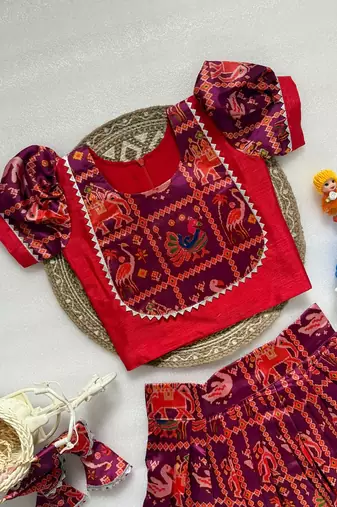 Wine silk blend  patola weaved zari border kids lehenga choli