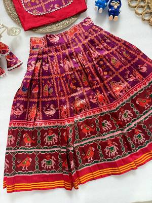 Wine silk blend  patola weaved zari border kids lehenga choli 4