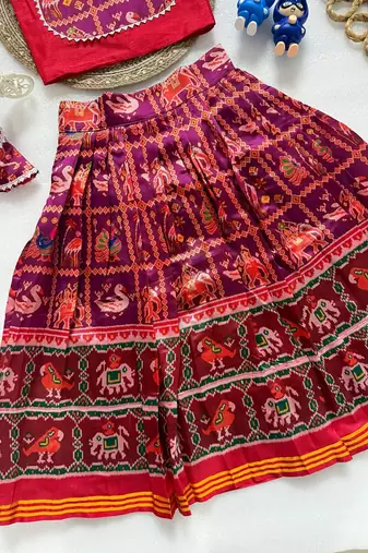 Wine silk blend  patola weaved zari border kids lehenga choli
