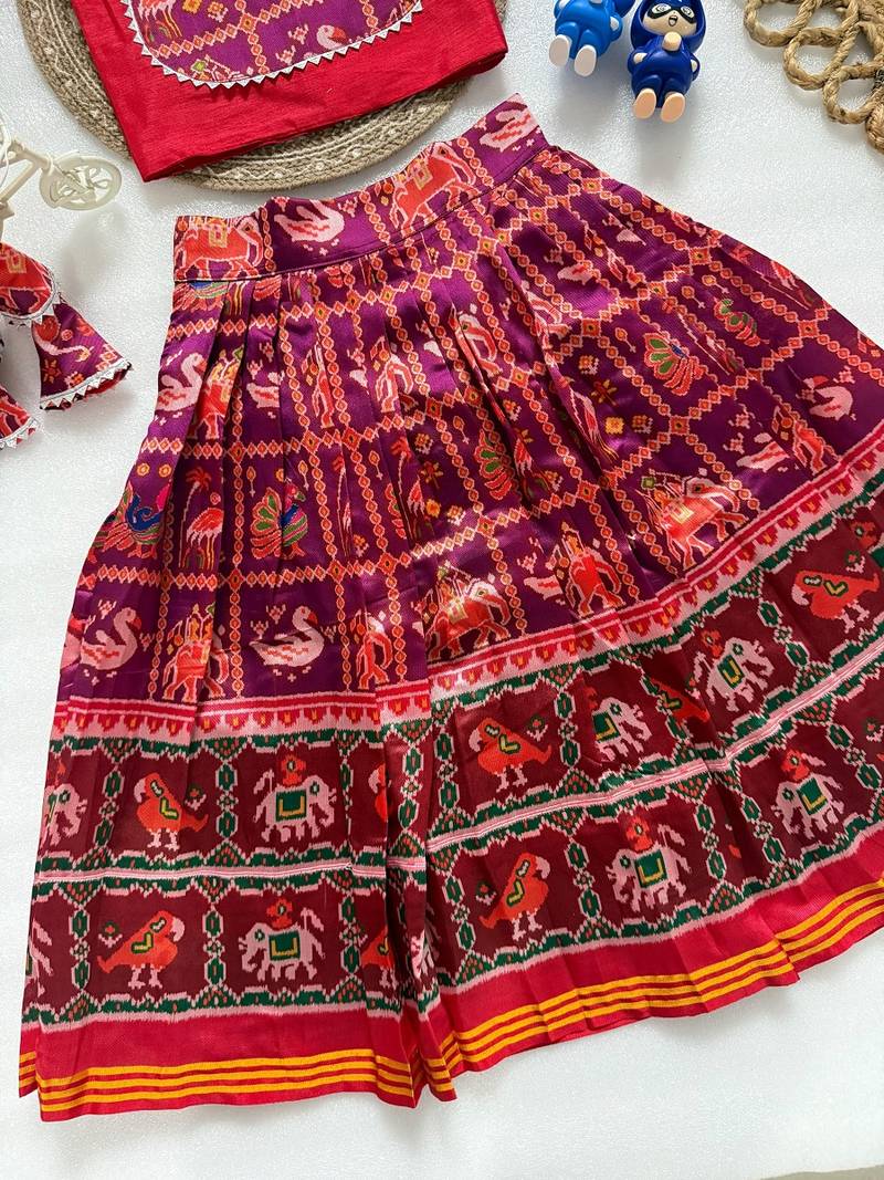 Wine silk blend  patola weaved zari border kids lehenga choli