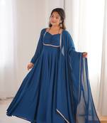Women' Solid Blooming Georgette Fabric Flared Anarkali and Dupatta Set