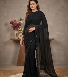 Pure Geogate  Black Color With Original Black Beeds Work with Saree With Blouse Set
