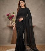 Pure Geogate  Black Color With Original Black Beeds Work with Saree With Blouse Set