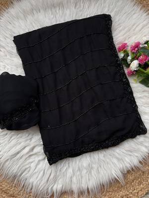 Pure Geogate  Black Color With Original Black Beeds Work with Saree With Blouse Set 3
