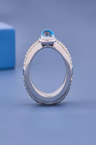 Vintage Blue Opal Gemstone Silver Ring with Cubic Zirconia Accents for Women Elegant Statement Jewelry