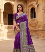 Purple pashmina paithani silk saree with beautifully multicolor border and pallu