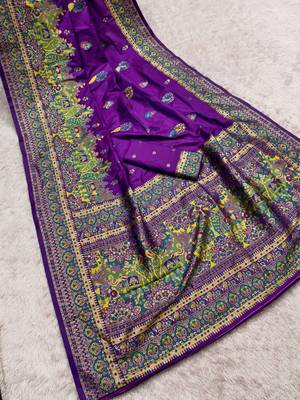 Purple pashmina paithani silk saree with beautifully multicolor border and pallu 2