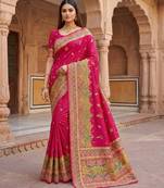 Pink pashmina paithani silk saree with beautifully multicolor border and pallu