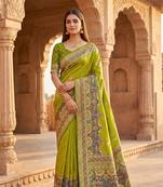 Parrot green pashmina paithani silk saree with beautifully multicolor border and pallu