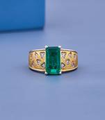 Luxury Emerald Cut Green Gemstone Gold Plated Statement Ring with Sparkling Zircon Accents for Women