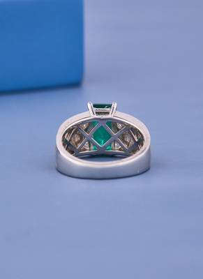 Luxury Emerald Cut Green Gemstone Gold Plated Statement Ring with Sparkling Zircon Accents for Women 3