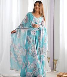 Women's Printed Georgette Fabric Flared Anarkali and Dupatta Set