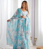 Women's Printed Georgette Fabric Flared Anarkali and Dupatta Set