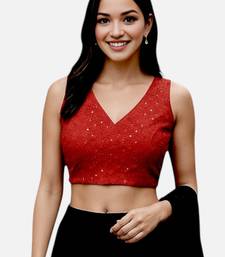 Maroon sleeveless v-neck art silk readymade saree blouse