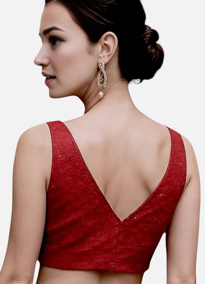 Maroon sleeveless v-neck art silk readymade saree blouse