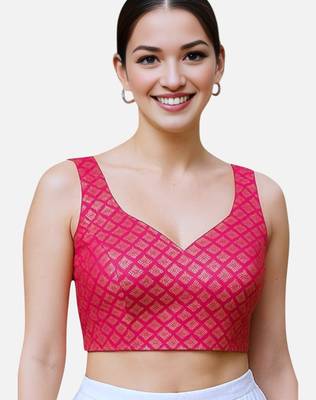 Rani brocade sleeveless sweetheart neck readymade saree blouse 1