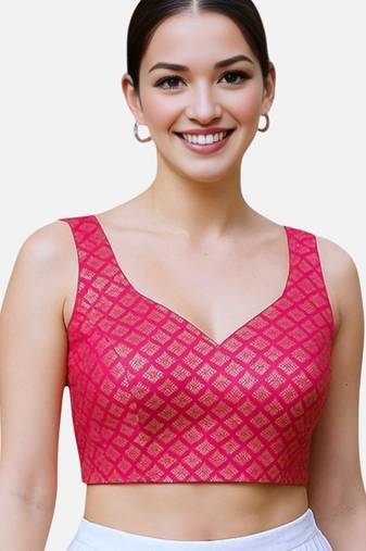 Rani brocade sleeveless sweetheart neck readymade saree blouse