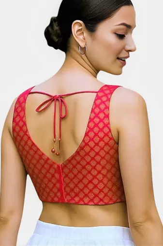 Rani brocade sleeveless sweetheart neck readymade saree blouse