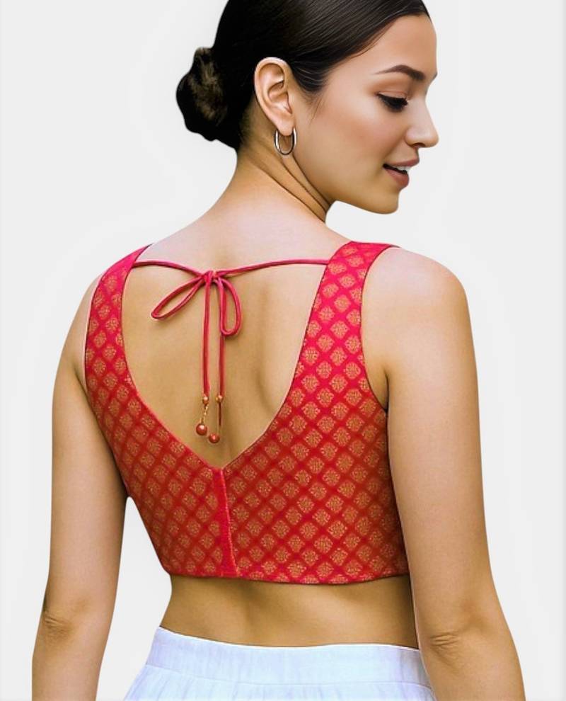 Rani brocade sleeveless sweetheart neck readymade saree blouse