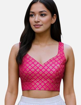 Rani brocade sleeveless sweetheart neck readymade saree blouse 3