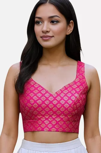 Rani brocade sleeveless sweetheart neck readymade saree blouse