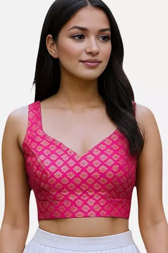 Rani brocade sleeveless sweetheart neck readymade saree blouse
