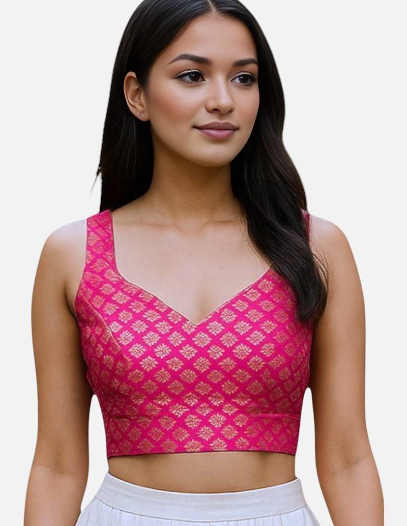 Rani brocade sleeveless sweetheart neck readymade saree blouse