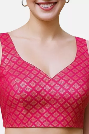 Rani brocade sleeveless sweetheart neck readymade saree blouse