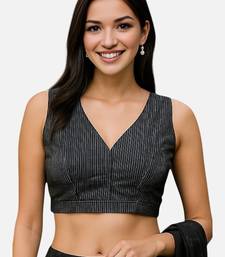 Black sleeveless v-neck striped cotton readymade saree blouse