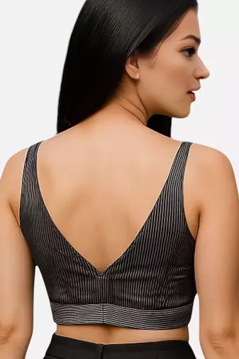 Black sleeveless v-neck striped cotton readymade saree blouse
