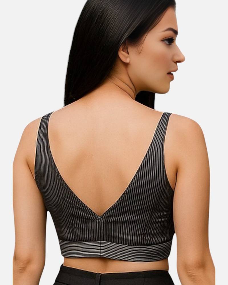 Black sleeveless v-neck striped cotton readymade saree blouse