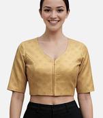 Gold brocade v-neck half sleeve readymade saree blouse