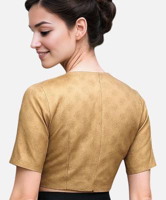 Gold brocade v-neck half sleeve readymade saree blouse 2