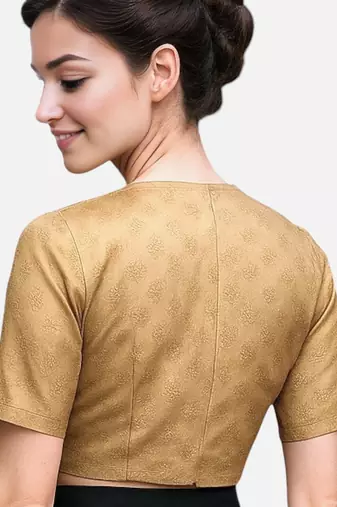 Gold brocade v-neck half sleeve readymade saree blouse