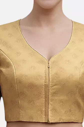 Gold brocade v-neck half sleeve readymade saree blouse