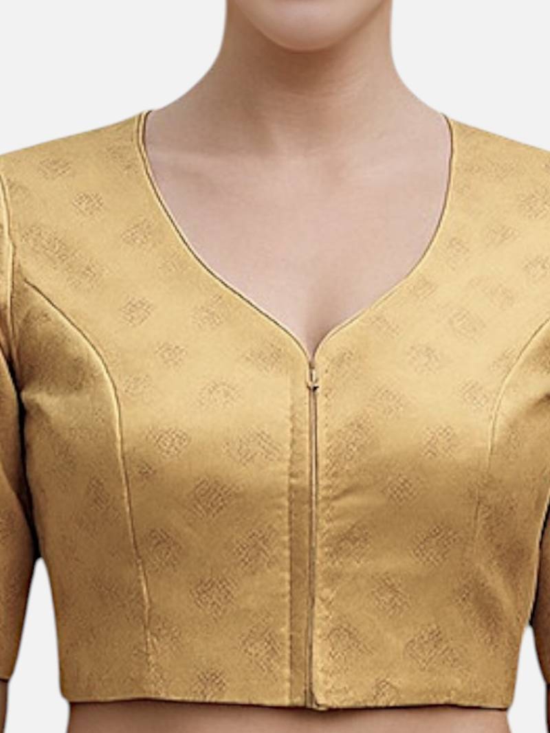 Gold brocade v-neck half sleeve readymade saree blouse