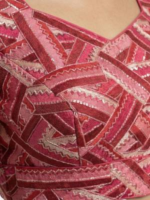 Pink embroidered v-neck geometric patterned designer saree blouse 5