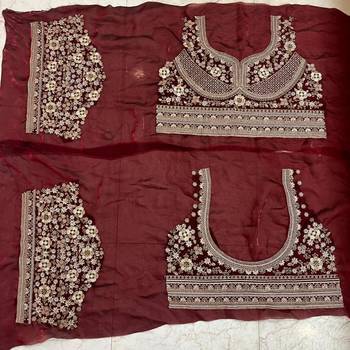 Ivory fendy satin embroidered saree with unstitched blouse 3