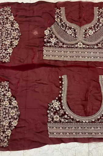 Ivory fendy satin embroidered saree with unstitched blouse