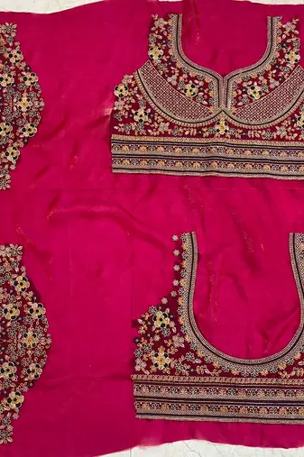 Wine fendy satin embroidered saree with unstitched blouse