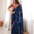 Navy blue fendy satin embroidered saree with unstitched blouse