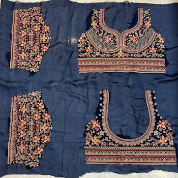 Rani pink fendy satin embroidered saree with unstitched blouse 3