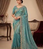 PURE SOFT FANDY SATIN Blue Color Women's Saree With Blouse Set