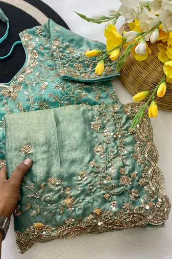 PURE SOFT FANDY SATIN Blue Color Women's Saree With Blouse Set