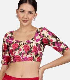 Floral print silk u neck elbow sleeves readymade saree blouse