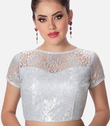 Silver high neck short sleevess princesss cut padded readymade saree blouse